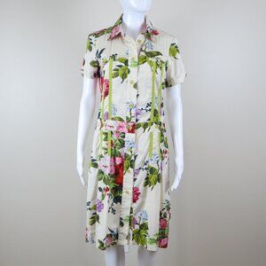 ETRO Floral Belted Shirtdress Pockets Crossgrain Ribbon Detail SIZE 44 (8 - Med)